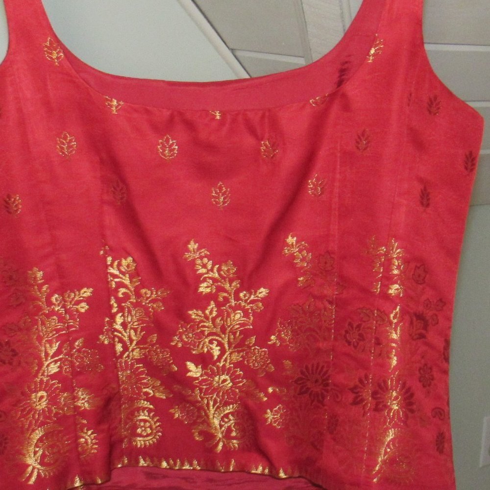 Ann Taylor Red Silk Top with Gold Embroidery Size 14 - Picture 5 of 14